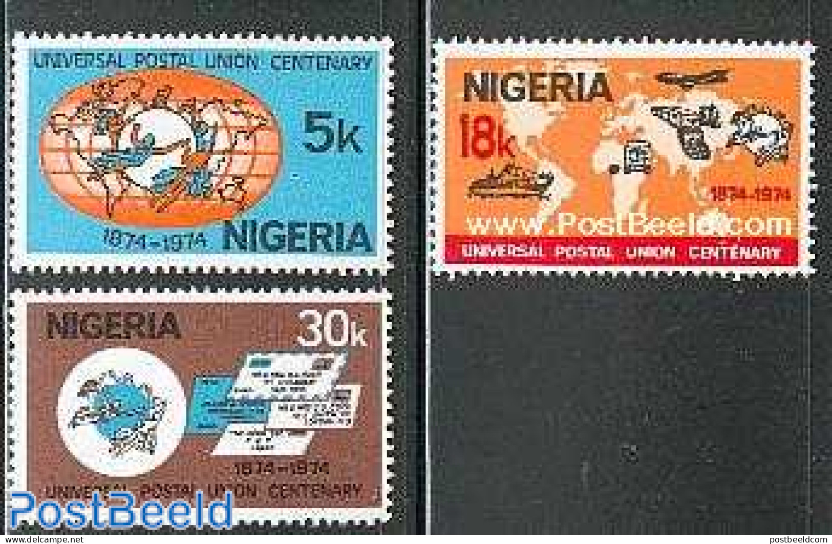 Nigeria 1974 U.P.U. Centenary 3v, Mint NH, Transport - U.P.U. - Ships And Boats - U.P.U.