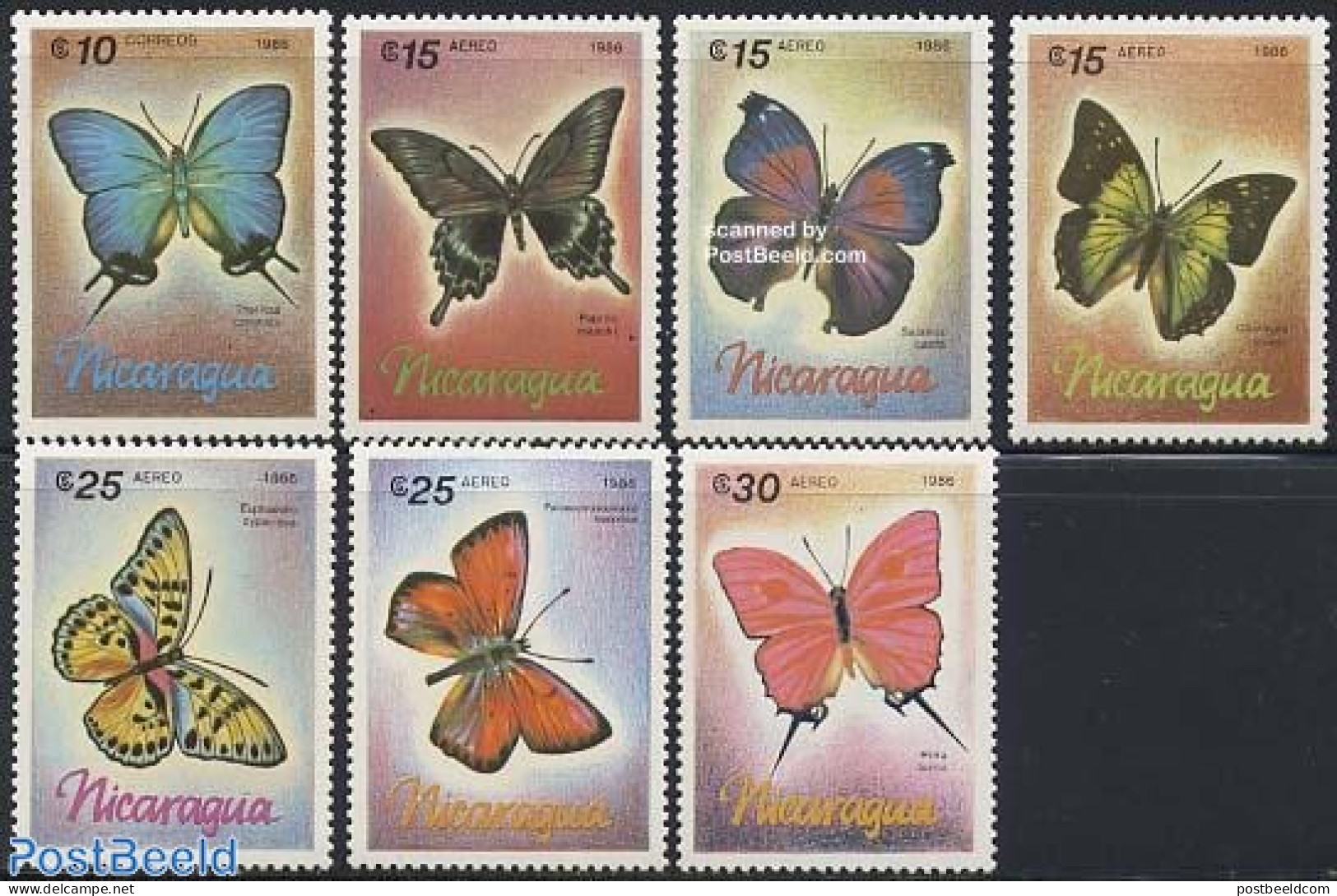 Nicaragua 1986 Butterflies 7v, Mint NH, Nature - Butterflies - Nicaragua