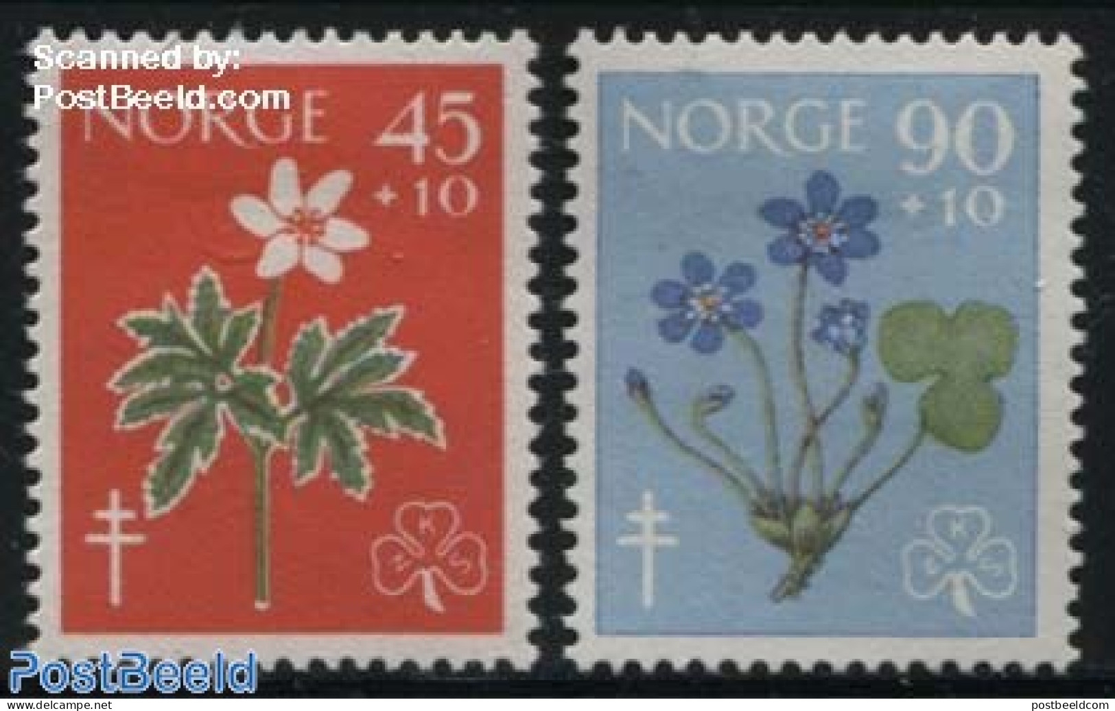 Norway 1960 Flowers, Health 2v, Mint NH, Health - Nature - Health - Flowers & Plants - Ongebruikt