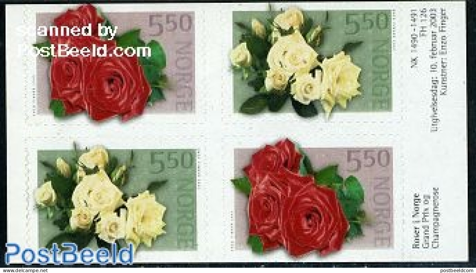 Norway 2003 Roses 4v From Booklet S-a, Mint NH, Nature - Flowers & Plants - Roses - Unused Stamps