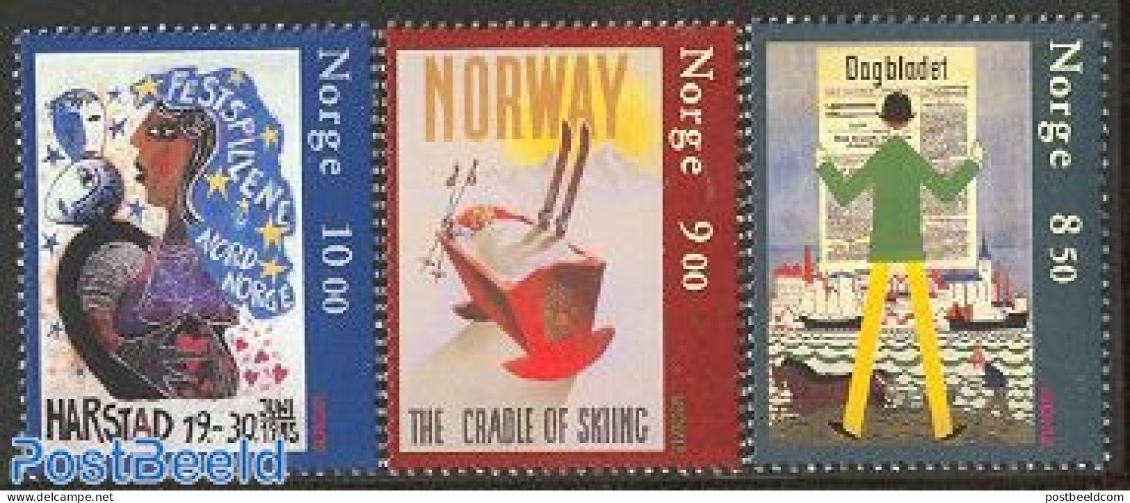 Norway 2003 Europa, Poster Art 3v, Mint NH, History - Transport - Europa (cept) - Ships And Boats - Art - Poster Art - Ongebruikt