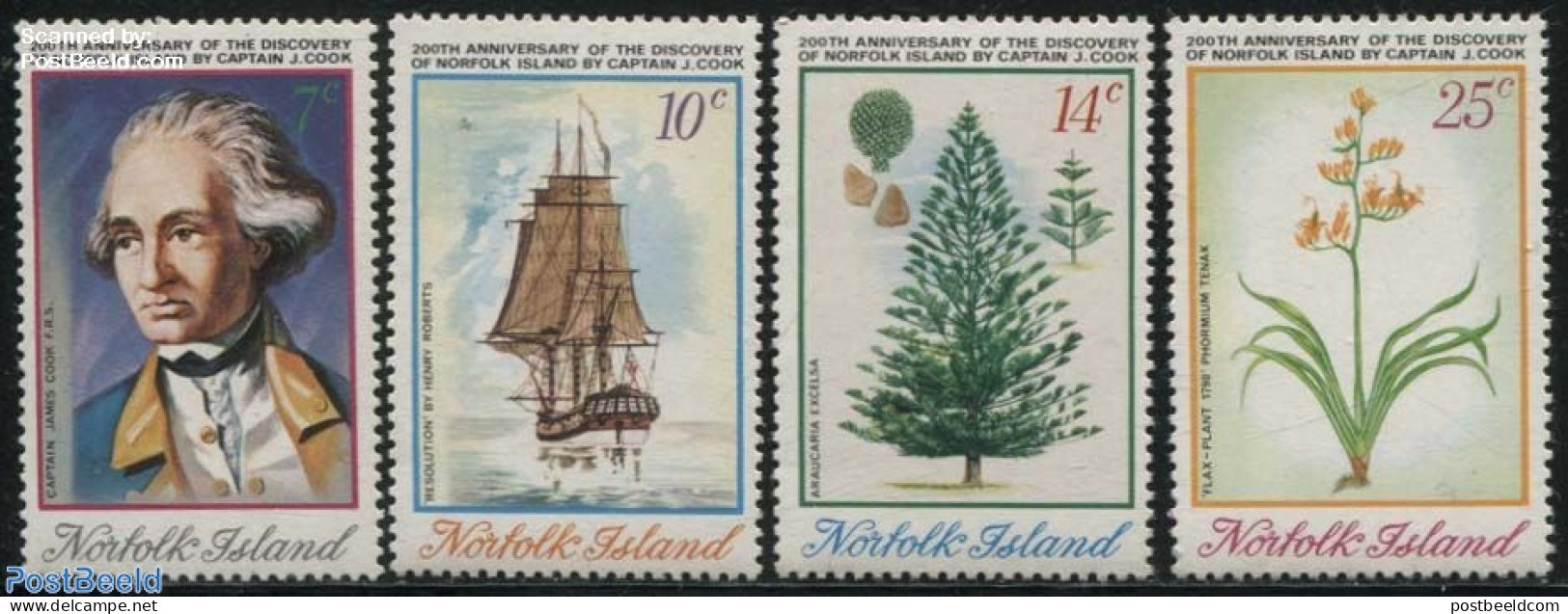 Norfolk Island 1974 Discovery Bi-centenary 4v, Mint NH, History - Nature - Transport - Explorers - Flowers & Plants - .. - Erforscher