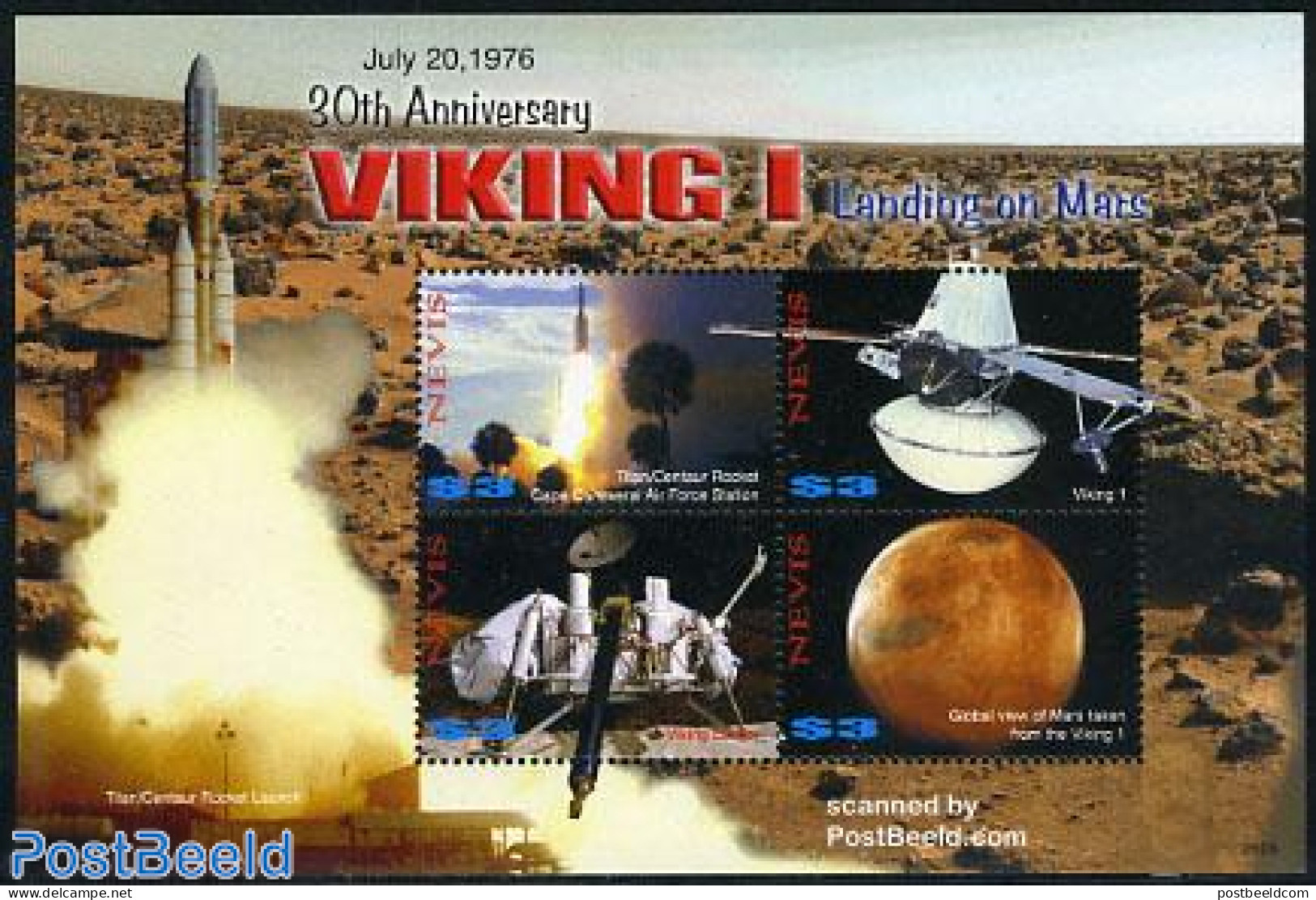 Nevis 2006 Viking I Landing On Mars 4v M/s, Mint NH, Transport - Space Exploration - St.Kitts-et-Nevis ( 1983-...)