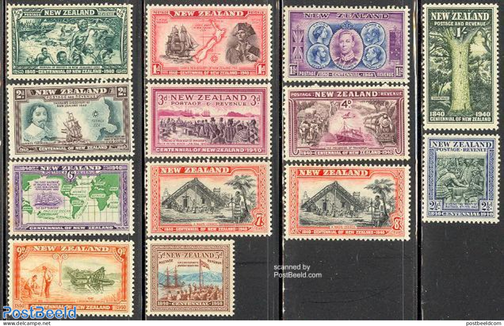 New Zealand 1940 Centennial 13v, Unused (hinged), History - Nature - Science - Transport - Various - Explorers - Kings.. - Neufs