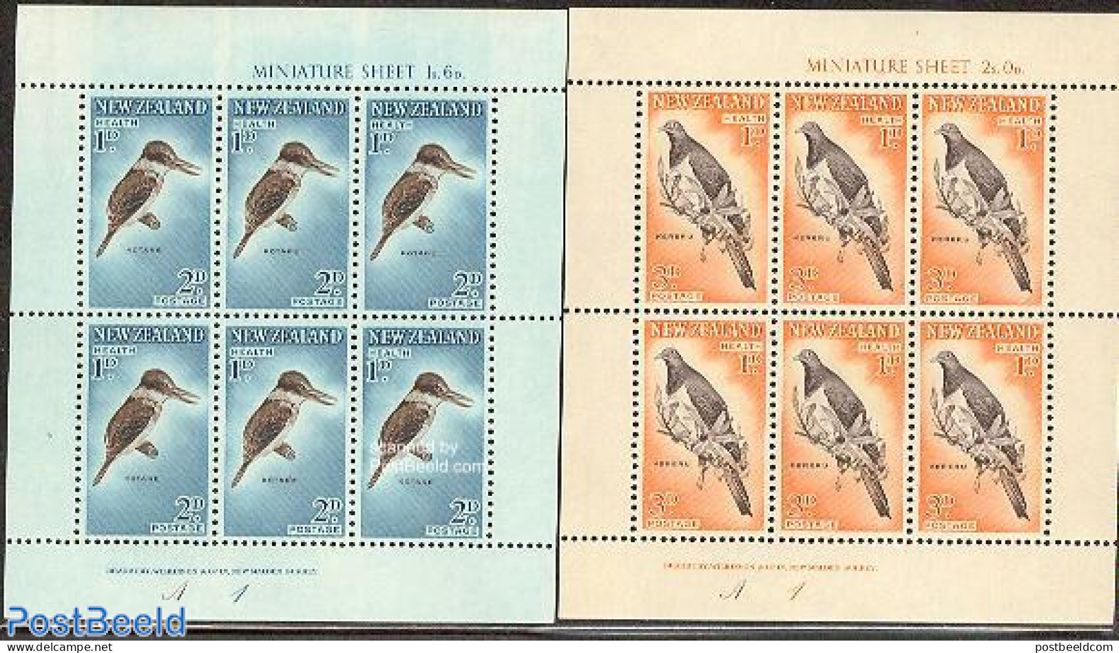 New Zealand 1960 Health, Birds 2 M/s, Mint NH, Health - Nature - Health - Birds - Woodpeckers - Pigeons - Ungebraucht