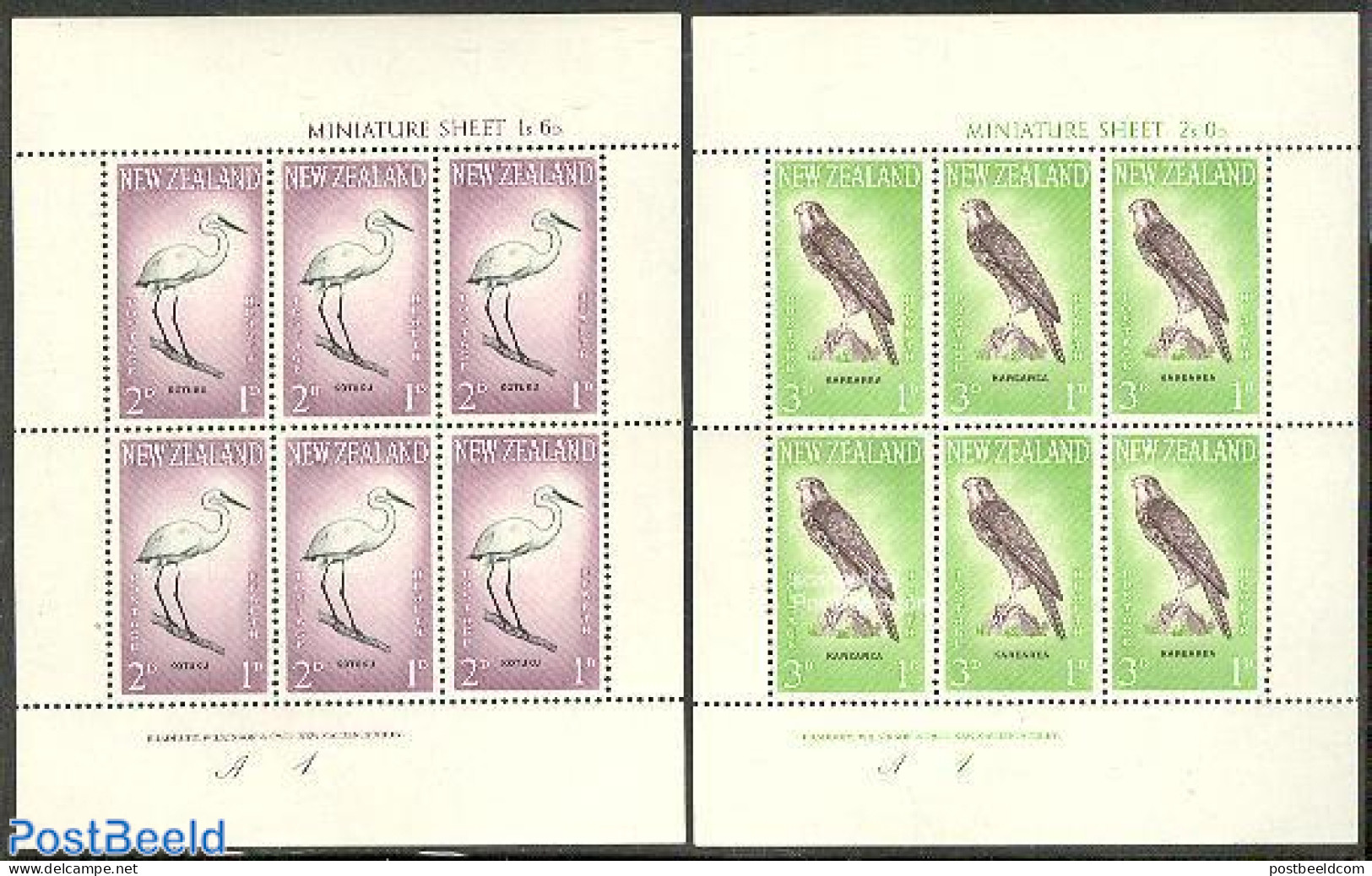 New Zealand 1961 Health, Birds 2 M/s, Mint NH, Health - Nature - Health - Birds - Birds Of Prey - Ungebraucht