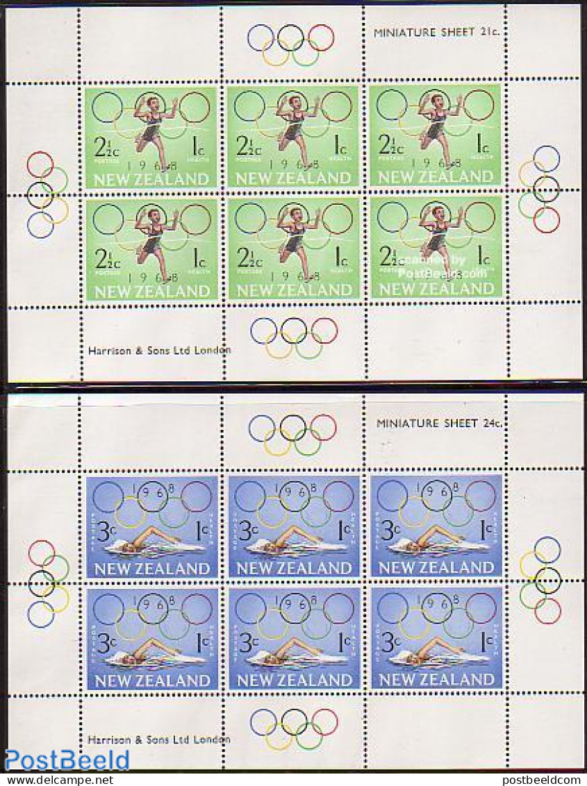 New Zealand 1968 Health, Olympic Games 2 M/s, Mint NH, Health - Sport - Health - Olympic Games - Swimming - Neufs