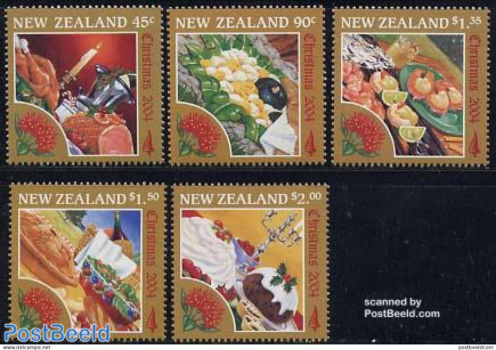 New Zealand 2004 Christmas 5v, Mint NH, Health - Religion - Food & Drink - Christmas - Ongebruikt