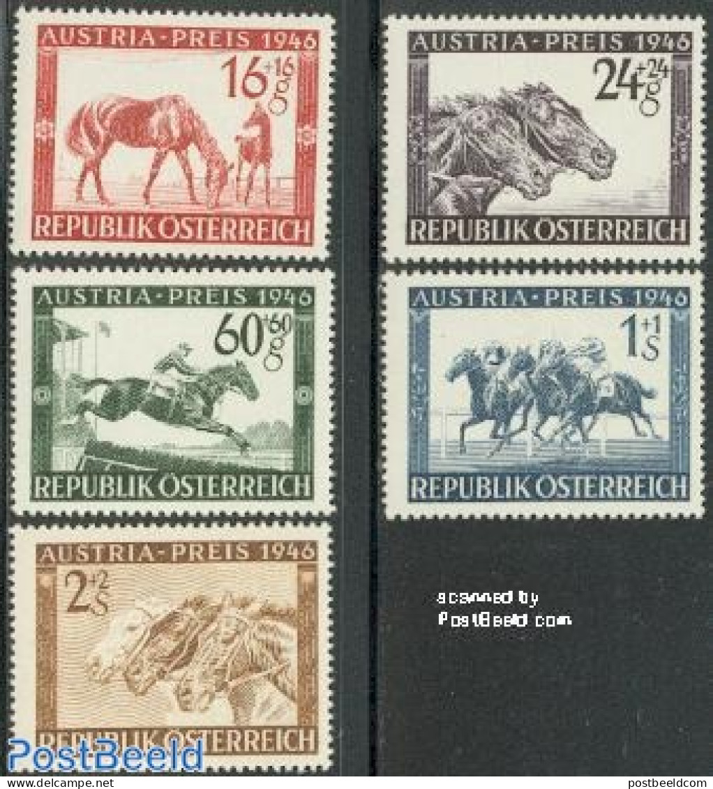 Austria 1946 Horse Races 5v, Mint NH, Nature - Sport - Horses - Sport (other And Mixed) - Neufs