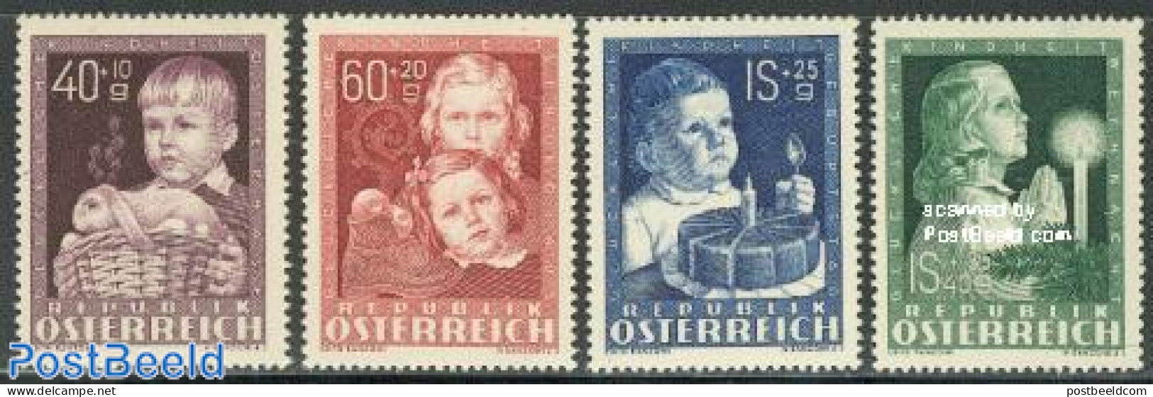 Austria 1949 Child Welfare 4v, Mint NH, Health - Nature - Religion - Food & Drink - Animals (others & Mixed) - Rabbits.. - Nuevos