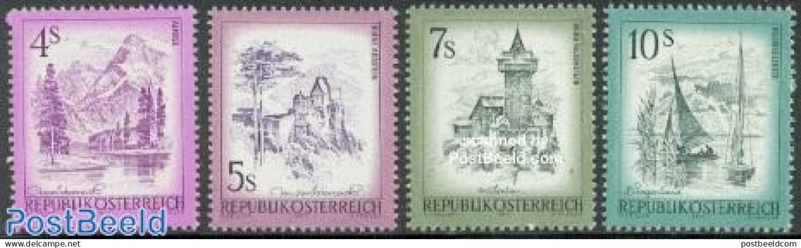 Austria 1973 Definitives 4v, Mint NH, Sport - Transport - Sailing - Ships And Boats - Art - Castles & Fortifications - Unused Stamps