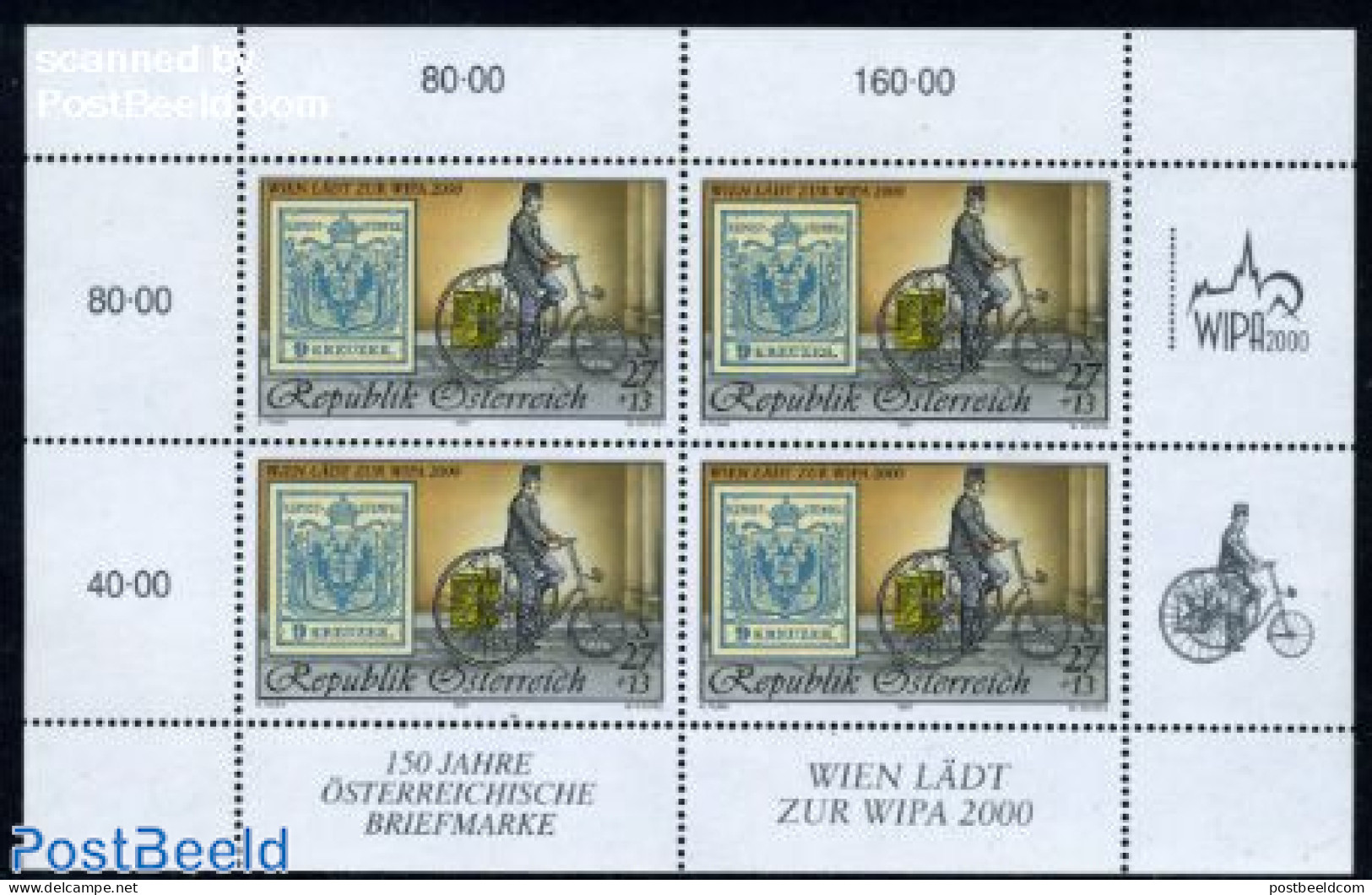 Austria 1997 WIPA M/s (with 4 Stamps), Mint NH, Sport - Cycling - Post - Stamps On Stamps - Ungebraucht