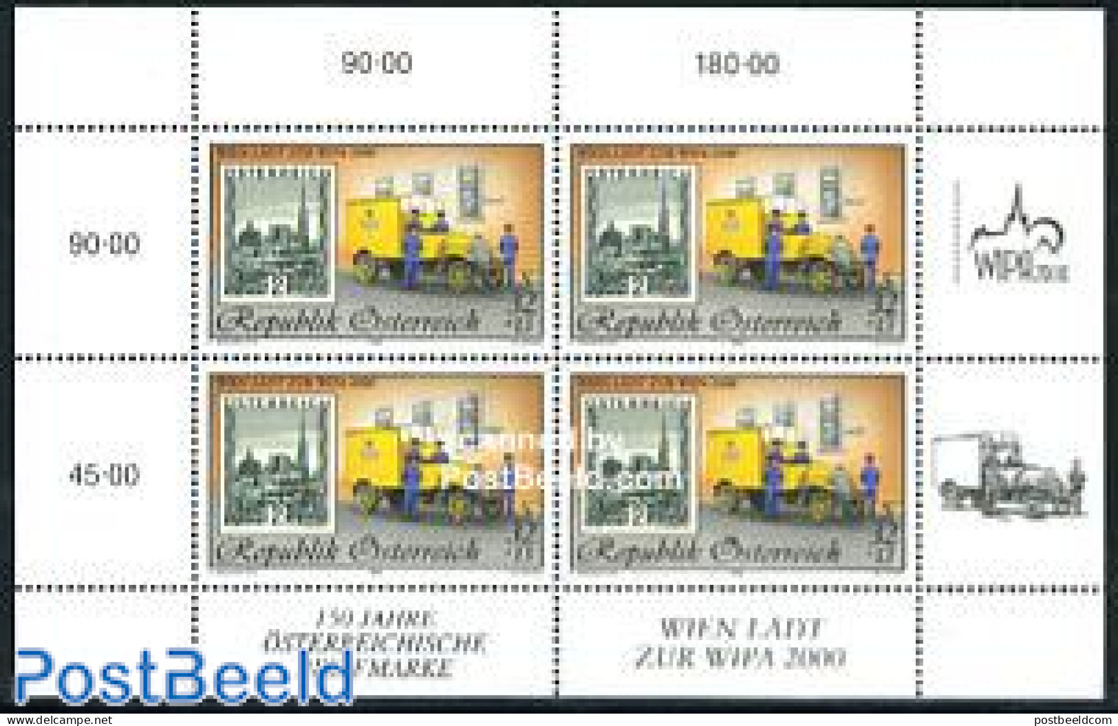 Austria 1998 WIPA 2000 M/s (with 4 Stamps), Mint NH, Transport - Post - Stamp Day - Stamps On Stamps - Automobiles - Unused Stamps