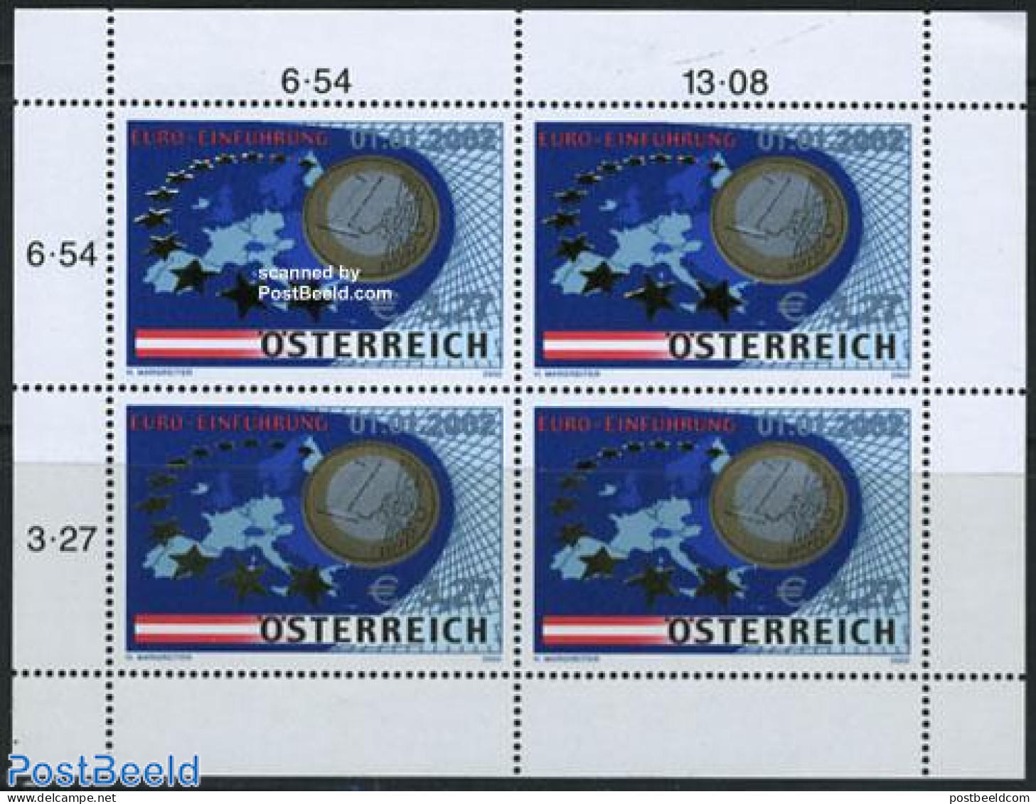 Austria 2002 Euro Intoduction M/s, Mint NH, History - Various - Europa Hang-on Issues - Maps - Money On Stamps - Ungebraucht