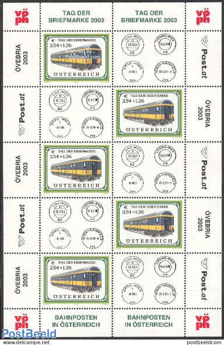 Austria 2003 Stamp Day M/s, Mint NH, Transport - Stamp Day - Railways - Ungebraucht