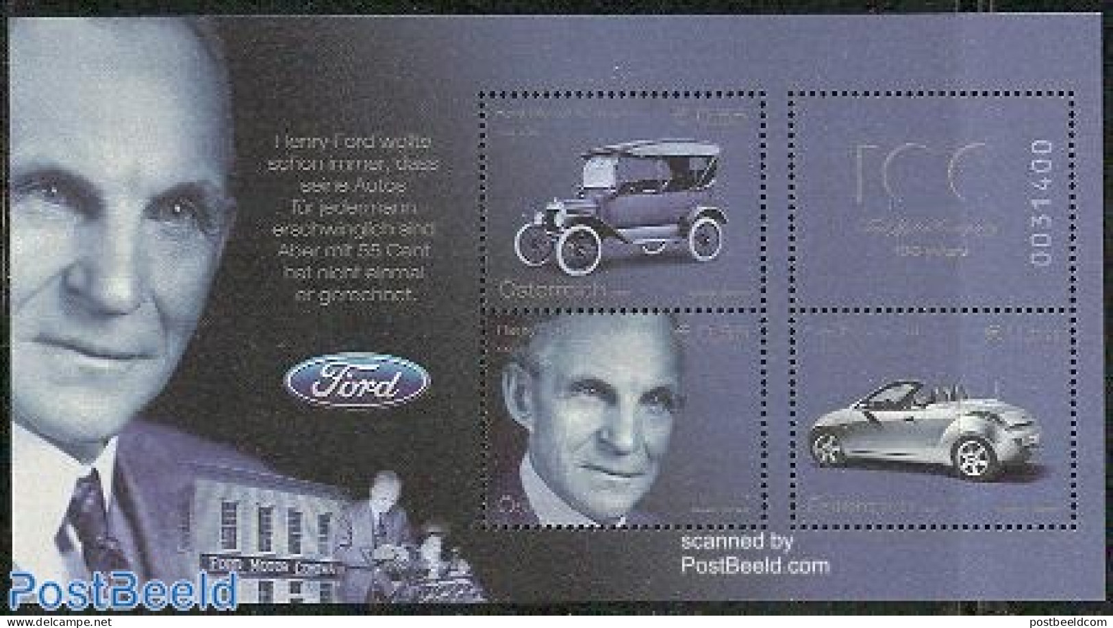 Austria 2003 Ford Centenary S/s, Mint NH, Transport - Automobiles - Ungebraucht