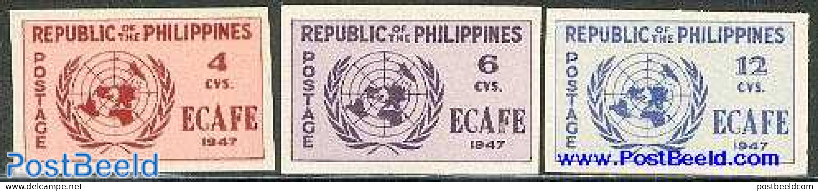 Philippines 1947 ECAFE 3v Imperforated, Mint NH, History - United Nations - Philippinen