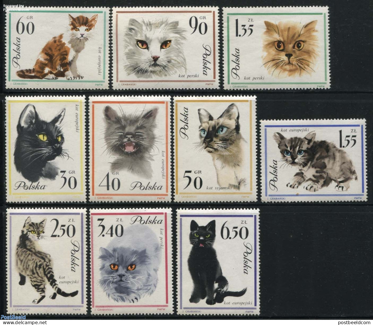 Poland 1964 Cats 10v, Mint NH, Nature - Cats - Neufs