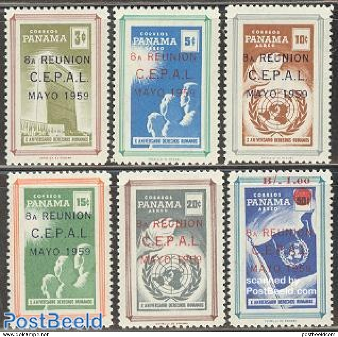 Panama 1959 CEPAL Overprints 6v, Mint NH, History - United Nations - Panama