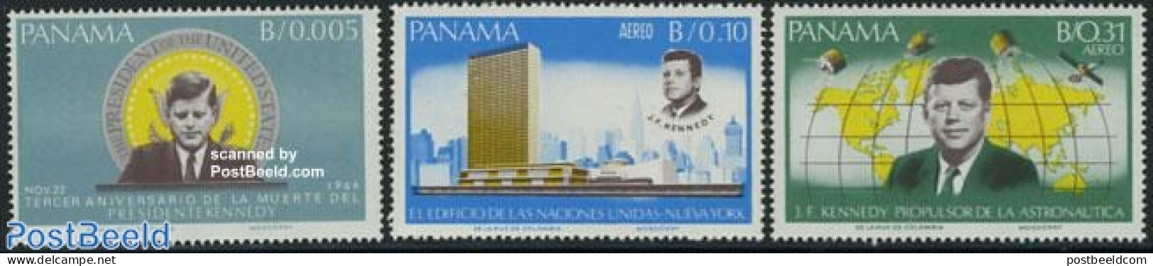 Panama 1966 J.F. Kennedy 3v, Mint NH, History - Transport - Various - American Presidents - Politicians - Space Explor.. - Geography