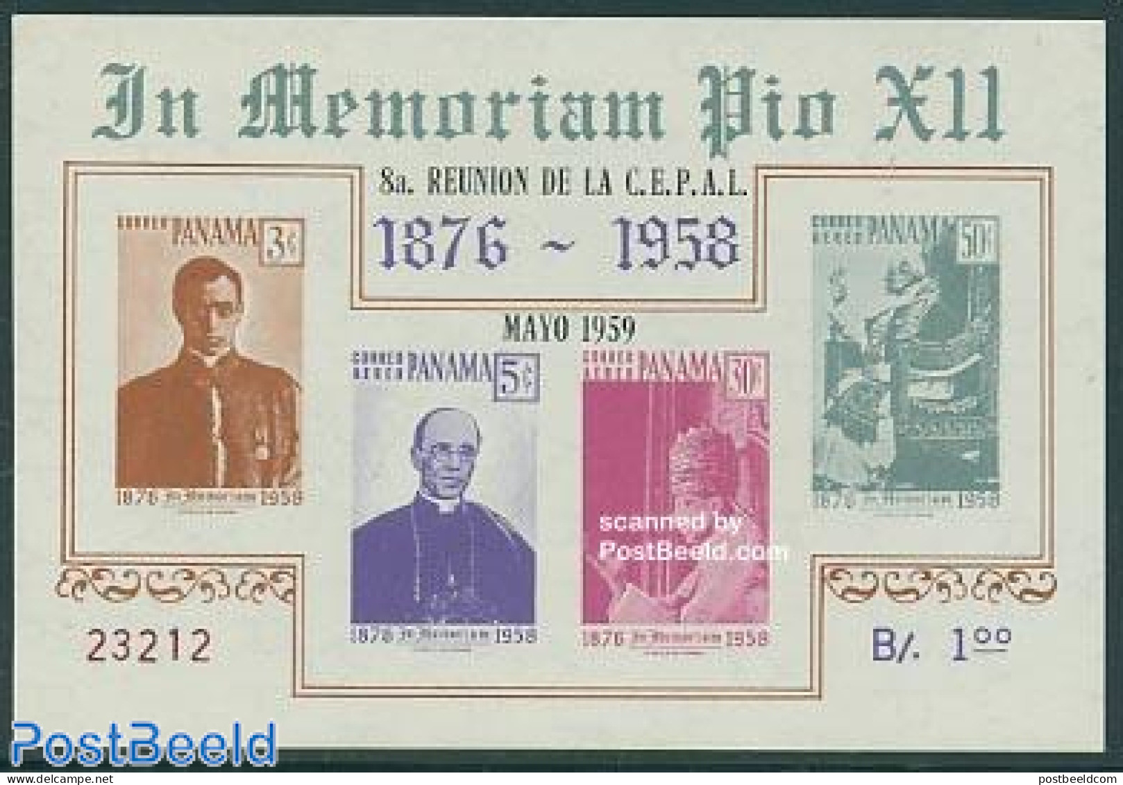 Panama 1959 C.E.P.A.L. S/s, Mint NH, Religion - Pope - Religion - Popes