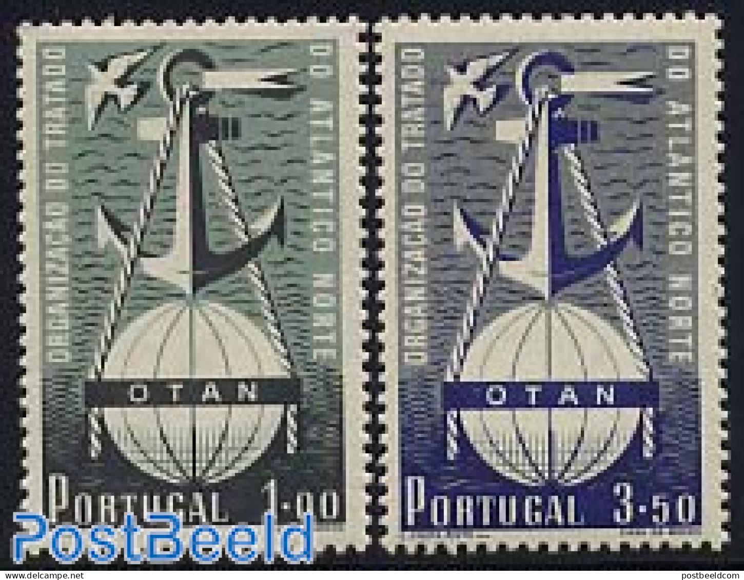 Portugal 1952 Nato 2v, Mint NH, History - Nature - Transport - Europa Hang-on Issues - NATO - Birds - Ships And Boats - Ungebraucht