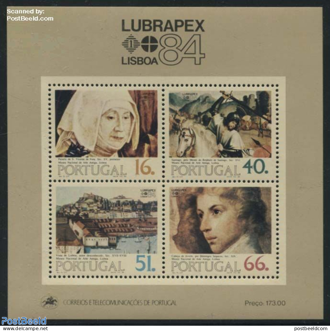 Portugal 1984 Lubrapex S/s, Mint NH, Nature - Transport - Horses - Ships And Boats - Art - Paintings - Ungebraucht