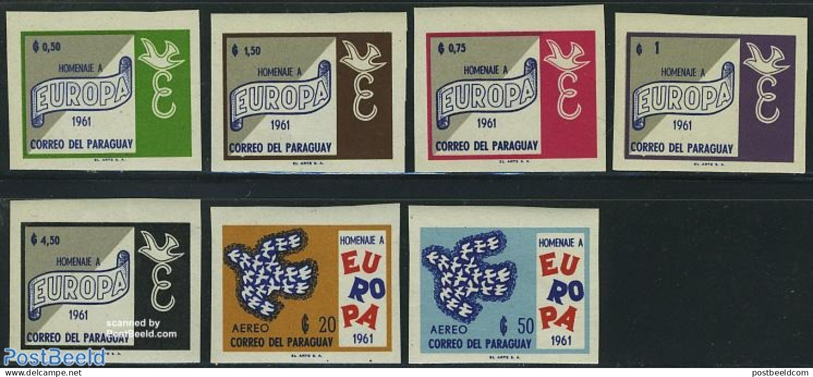 Paraguay 1961 Europe 7v Imperforated, Mint NH, History - Europa Hang-on Issues - Idées Européennes