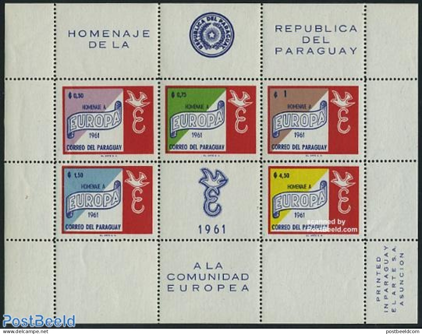 Paraguay 1961 Europa S/s, Mint NH, History - Europa Hang-on Issues - Europäischer Gedanke