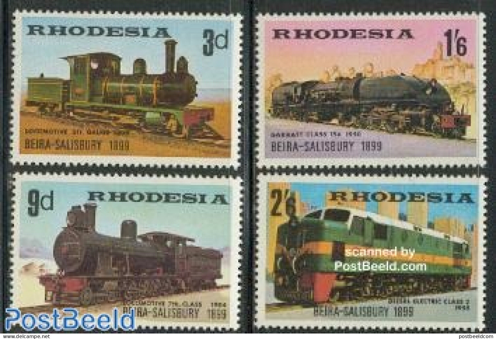 Rhodesia 1969 Beira-Salisbury Railway 70th Anniversary 4v, Mint NH, Transport - Railways - Treinen