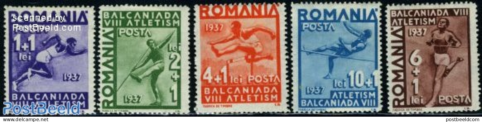 Romania 1937 Balkan Olympiade 5v, Mint NH, History - Sport - Europa Hang-on Issues - Athletics - Sport (other And Mixed) - Neufs