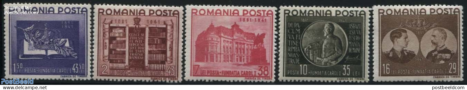 Romania 1941 King Carl I 5v, Mint NH, Art - Books - Libraries - Ongebruikt