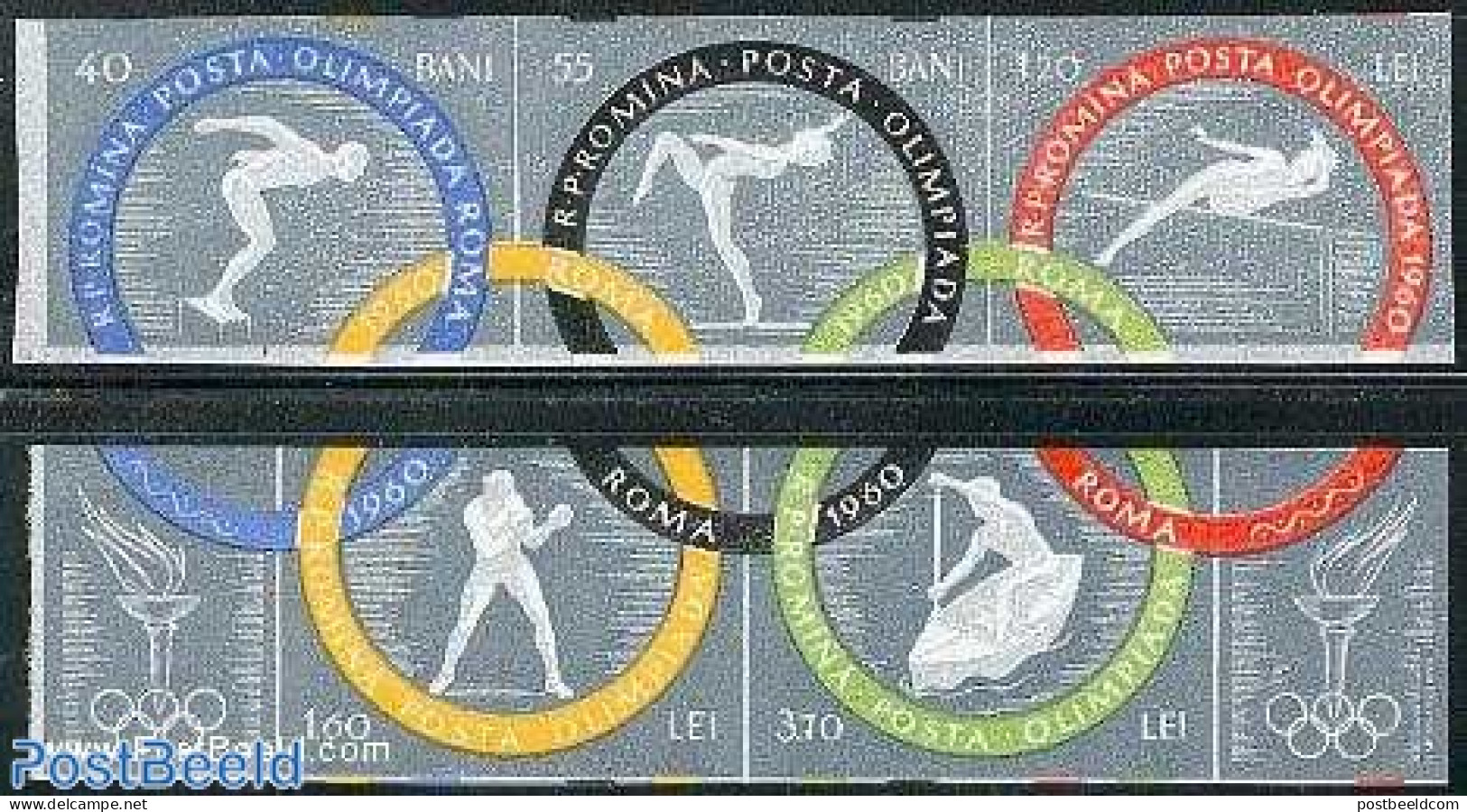 Romania 1960 Olympic Games 5v Imperforated, Mint NH, Sport - Athletics - Boxing - Kayaks & Rowing - Olympic Games - Sw.. - Unused Stamps