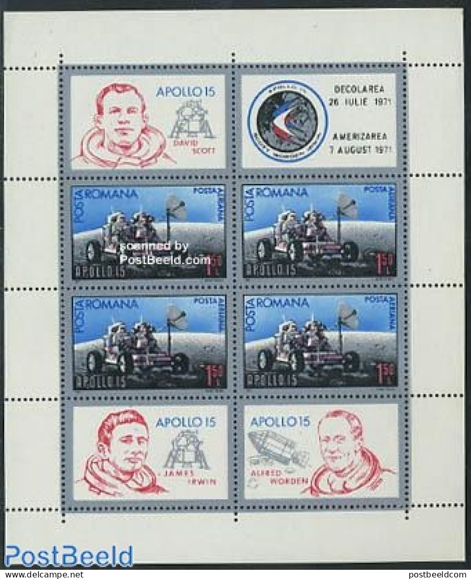 Romania 1971 Apollo 15 S/s, Mint NH, Transport - Automobiles - Space Exploration - Unused Stamps
