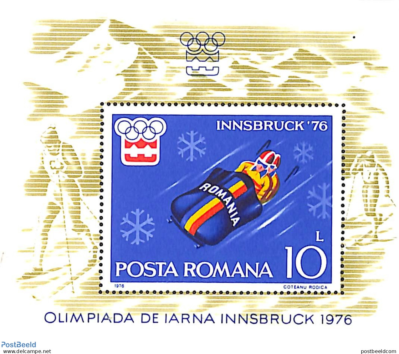 Romania 1976 Olympic Winter Games Innsbruck S/s (Bob), Mint NH, Sport - (Bob) Sleigh Sports - Olympic Winter Games - Unused Stamps