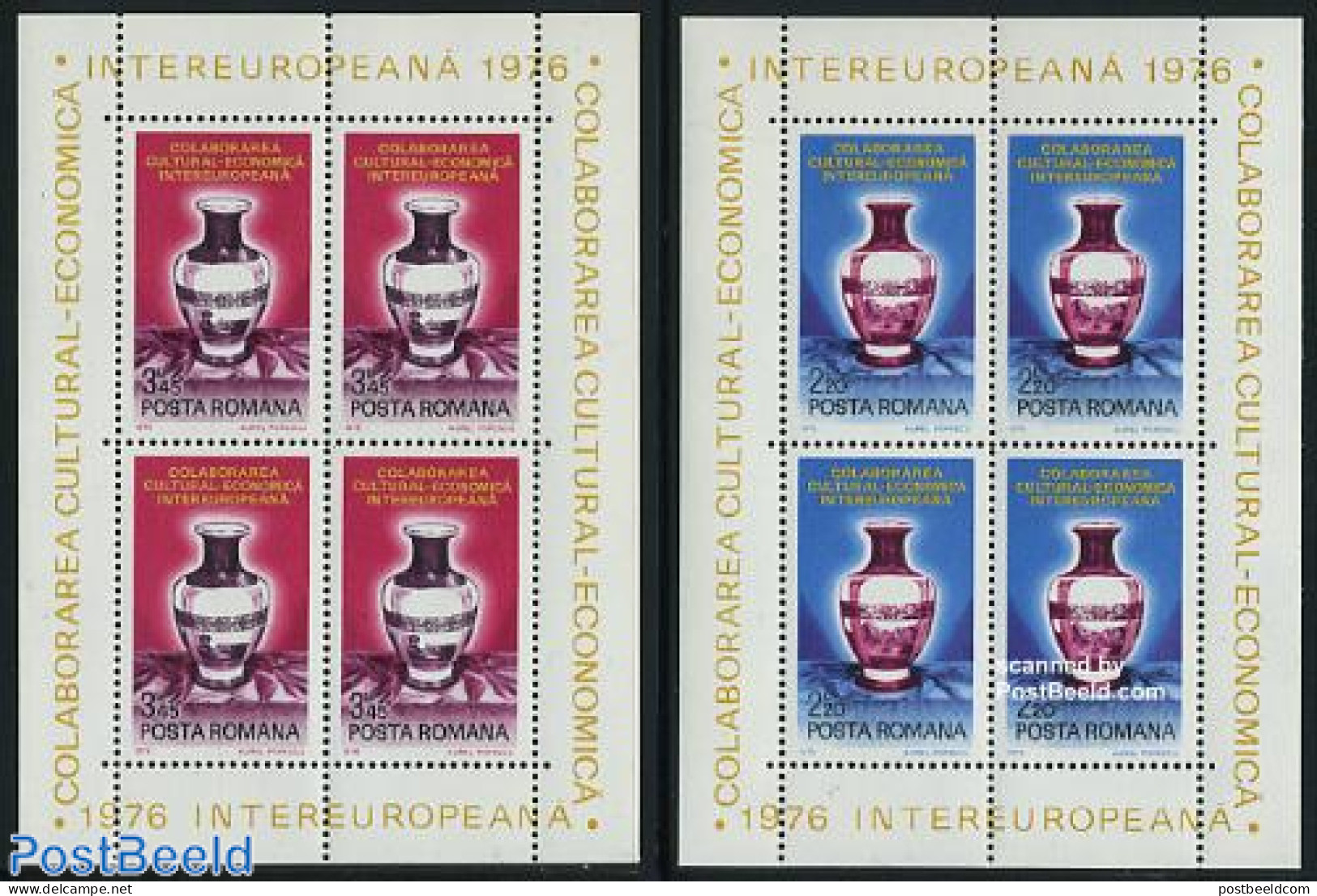 Romania 1976 Intereuropa 2 S/s, Mint NH, History - Europa Hang-on Issues - Art - Art & Antique Objects - Ceramics - Unused Stamps