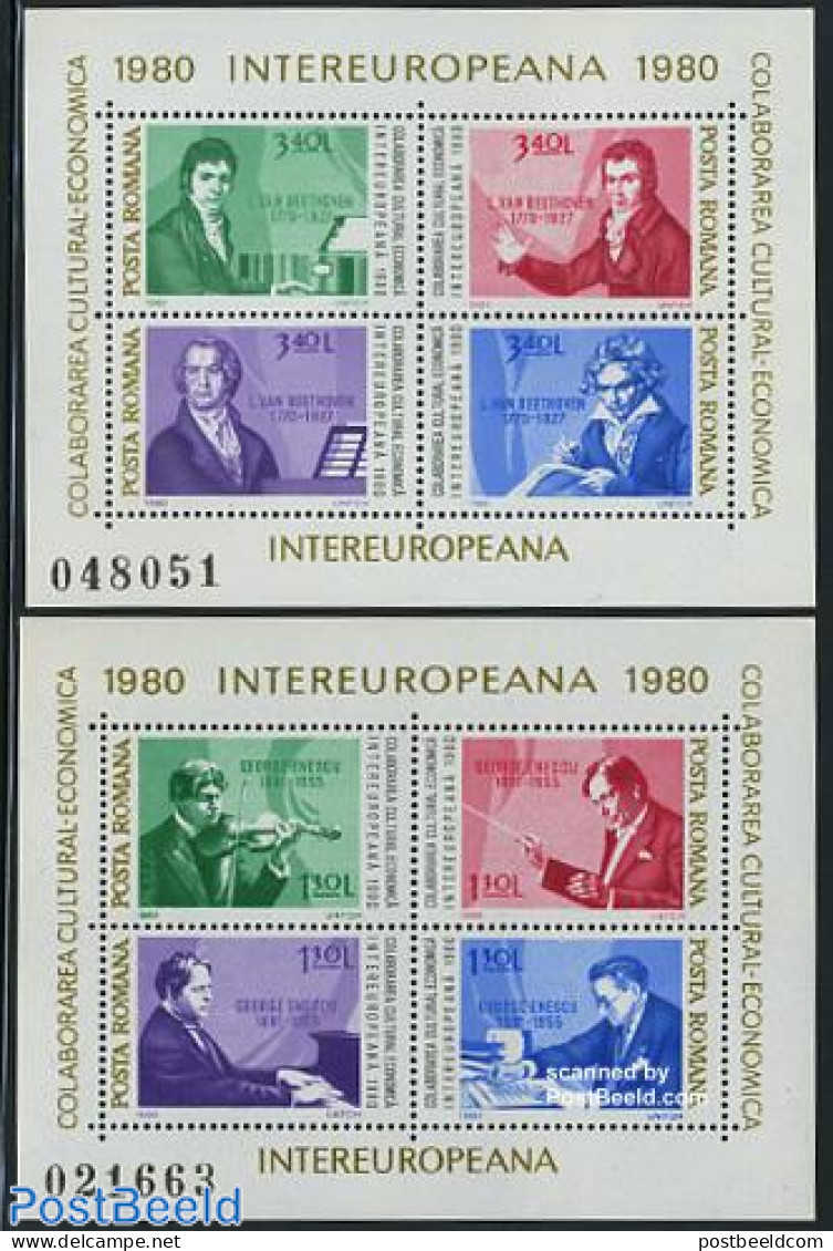 Romania 1980 Intereuropa, Composers 2 S/s, Mint NH, History - Performance Art - Europa Hang-on Issues - Music - Musica.. - Ongebruikt