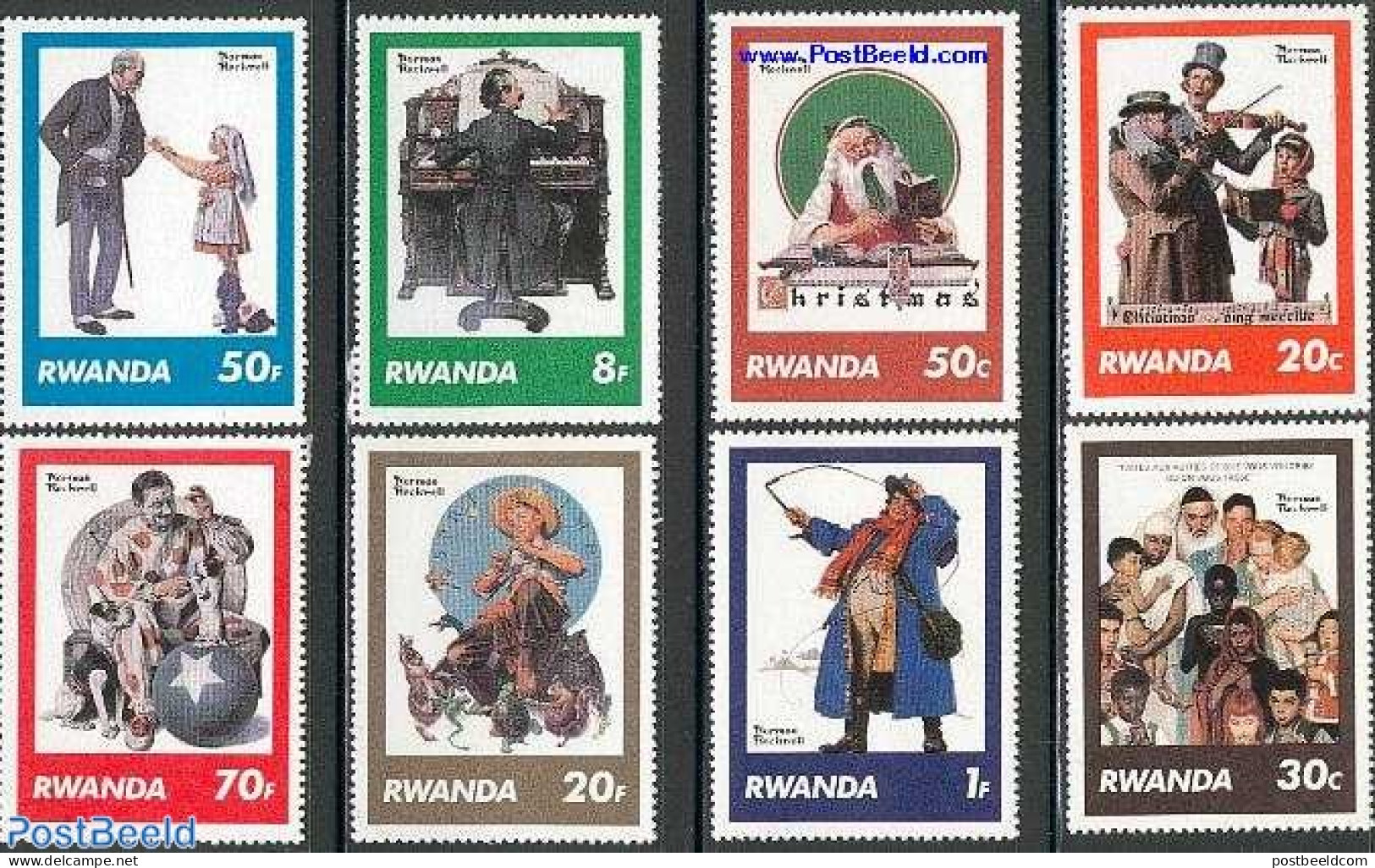 Rwanda 1981 Rockwell Paintings 8v, Mint NH, Nature - Performance Art - Dogs - Circus - Music - Art - Modern Art (1850-.. - Cirque