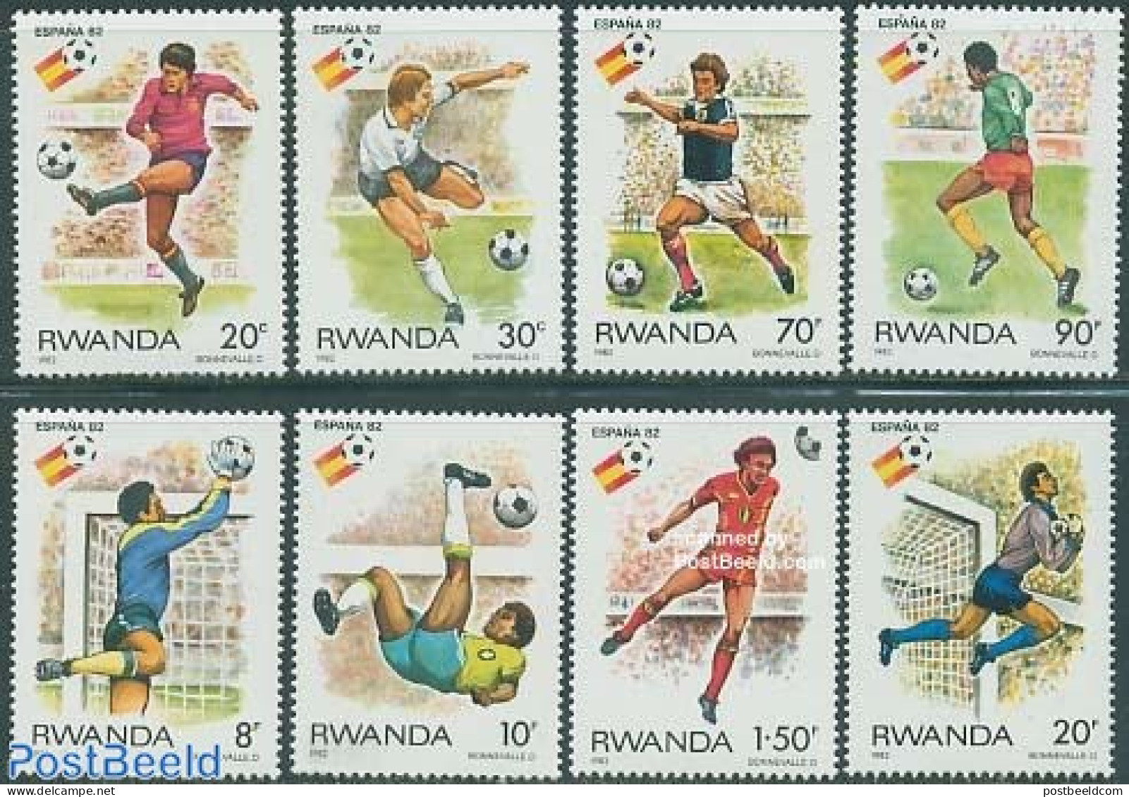 Rwanda 1982 World Cup Football Spain 8v, Mint NH, Sport - Football - Autres & Non Classés