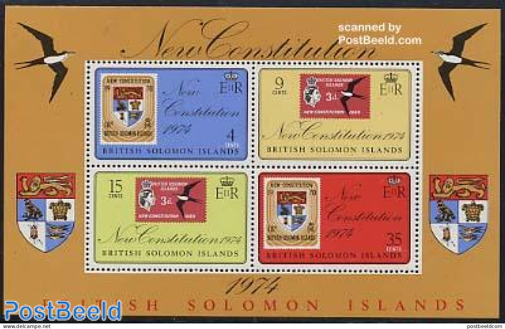 Solomon Islands 1974 New Constitution S/s, Mint NH, Various - Stamps On Stamps - Justice - Postzegels Op Postzegels