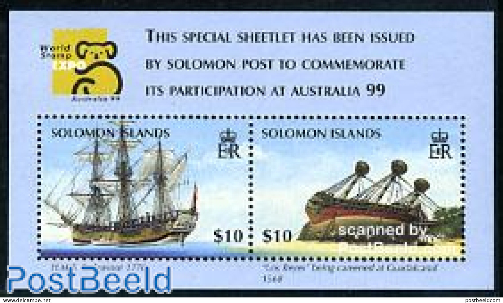 Solomon Islands 1999 Australia 99, Ships S/s, Mint NH, Transport - Philately - Ships And Boats - Boten