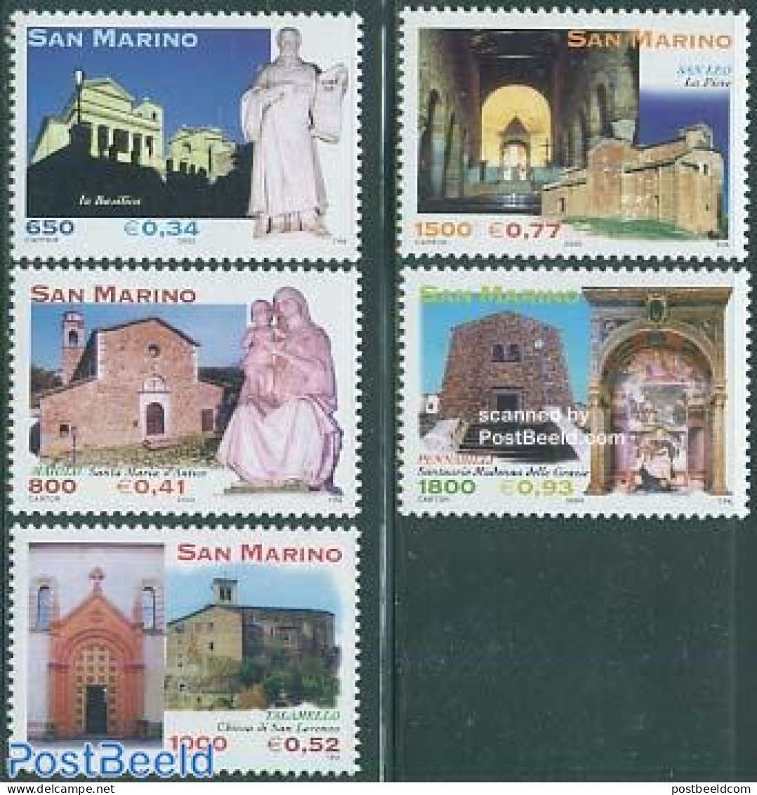 San Marino 2000 Religious Art 5v, Mint NH, Religion - Churches, Temples, Mosques, Synagogues - Unused Stamps