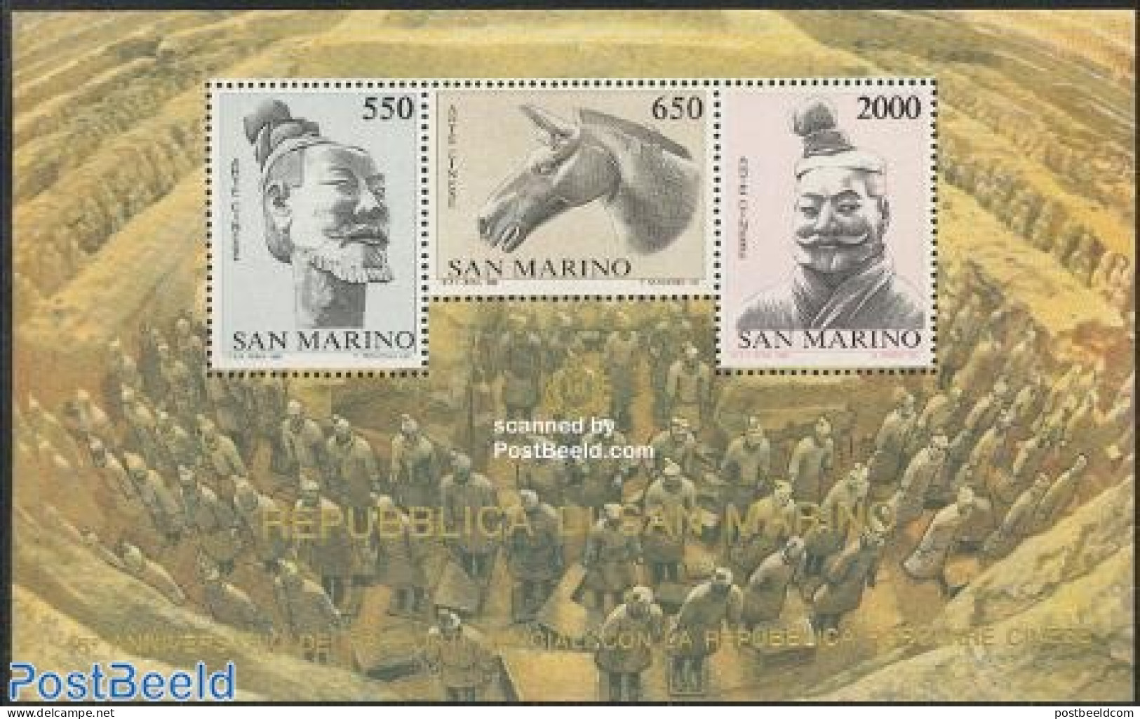 San Marino 1986 China Friendship Relation S/s, Mint NH, History - Nature - Archaeology - Horses - Art - Sculpture - Unused Stamps