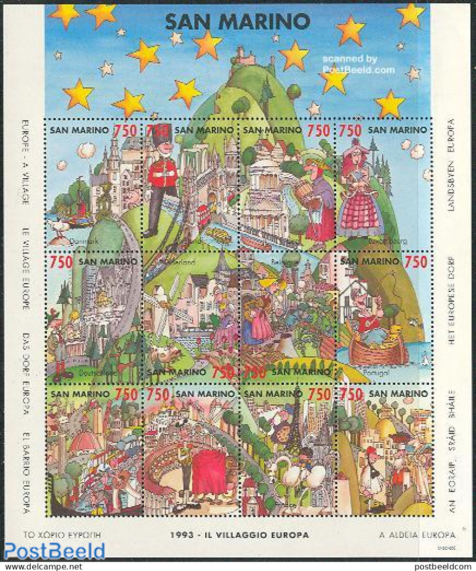 San Marino 1993 Europa Village S/s, Mint NH, History - Various - Europa Hang-on Issues - Mills (Wind & Water) - Touris.. - Unused Stamps