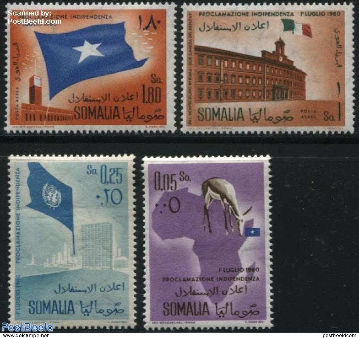 Somalia 1960 Independence 4v, Mint NH, History - Nature - Various - Flags - Animals (others & Mixed) - Maps - Geography