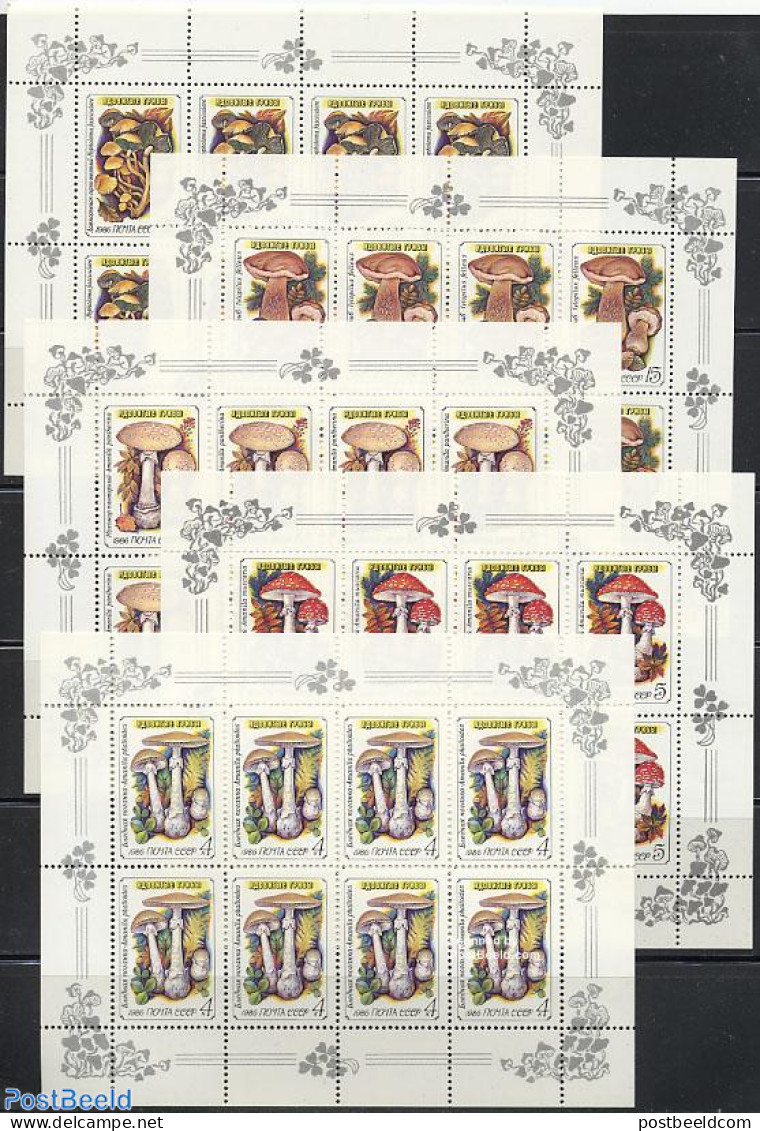 Russia, Soviet Union 1986 Mushrooms 5 M/ss, Mint NH, Nature - Mushrooms - Unused Stamps