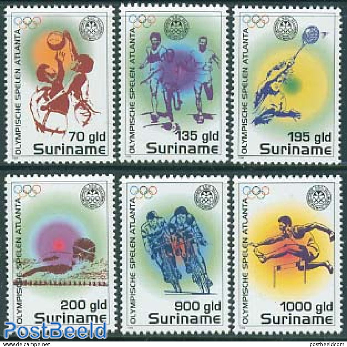 Suriname, Republic 1996 Olympic Games Atlanta 6v, Mint NH, Sport - Badminton - Basketball - Cycling - Olympic Games - .. - Badminton