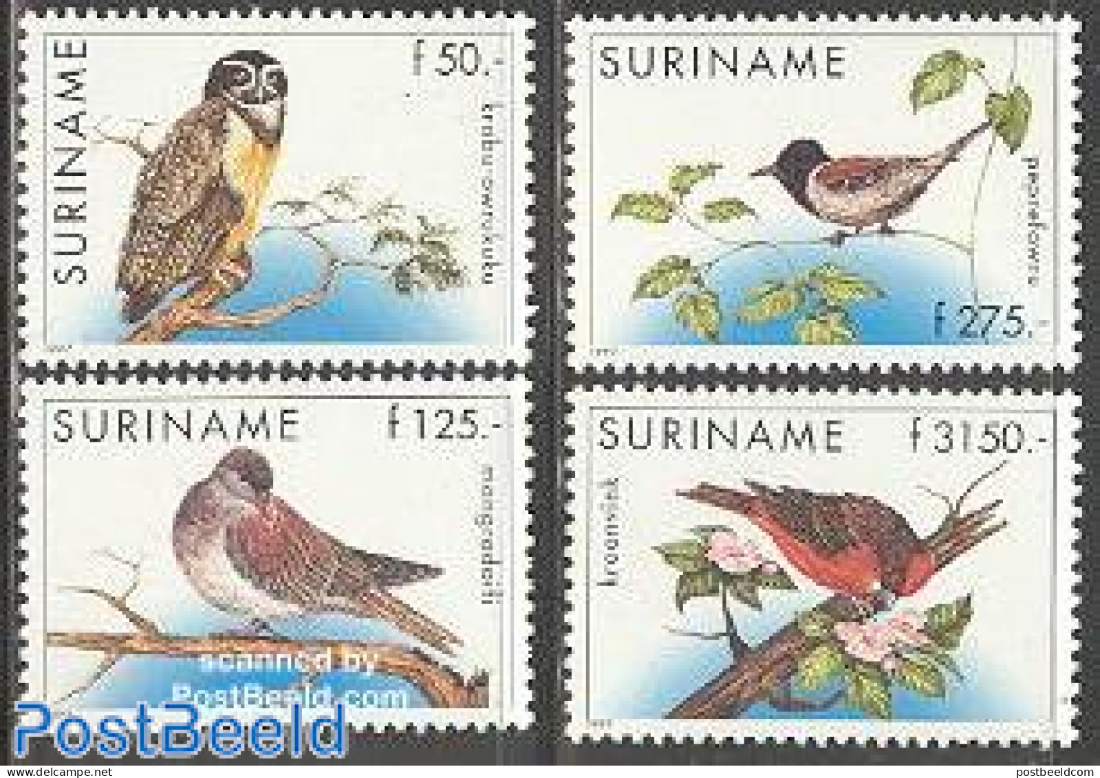 Suriname, Republic 1997 Birds 4v (50g,125g,275g,3150g), Mint NH, Nature - Birds - Owls - Surinam
