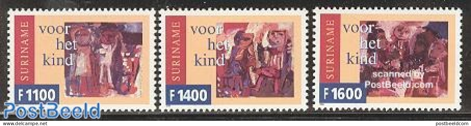 Suriname, Republic 1999 Child Welfare 3v, Mint NH, Art - Children Drawings - Suriname