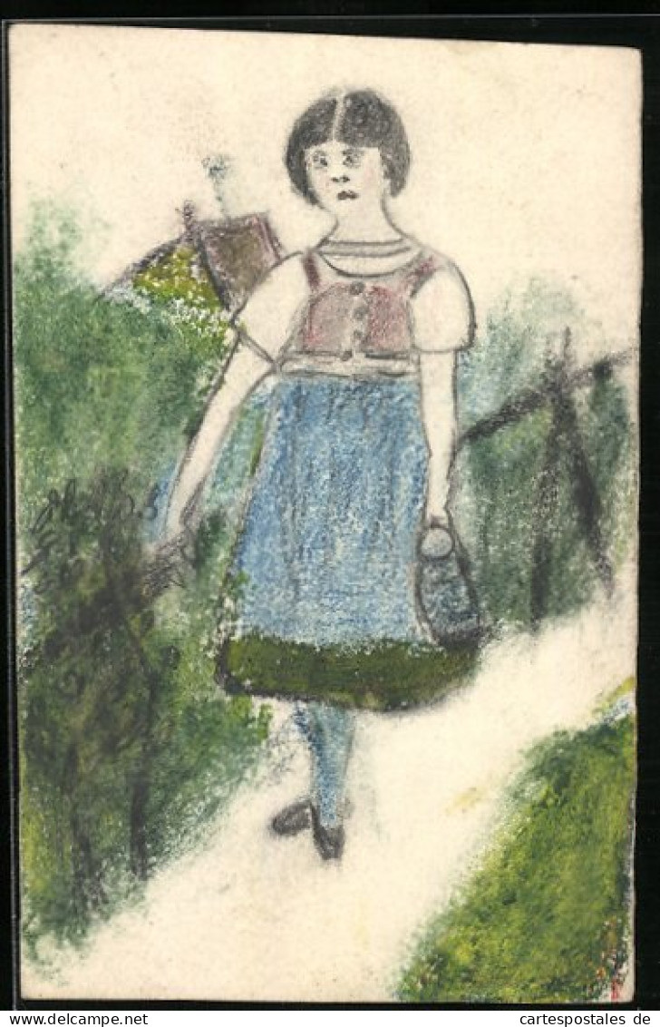 Künstler-AK Handgemalt: Mädchen Im Kleid  - 1900-1949